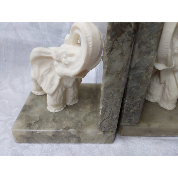 Vintage hand carved alabaster elephant book ends trunk up for good luck Italy - Picture 3 of 10